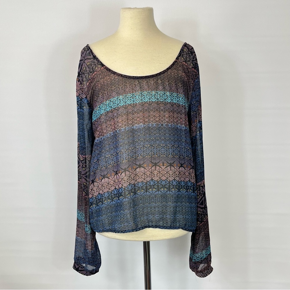 LUSH Multi-Colored Sheer Top Blouse Shirt ((size Medium))